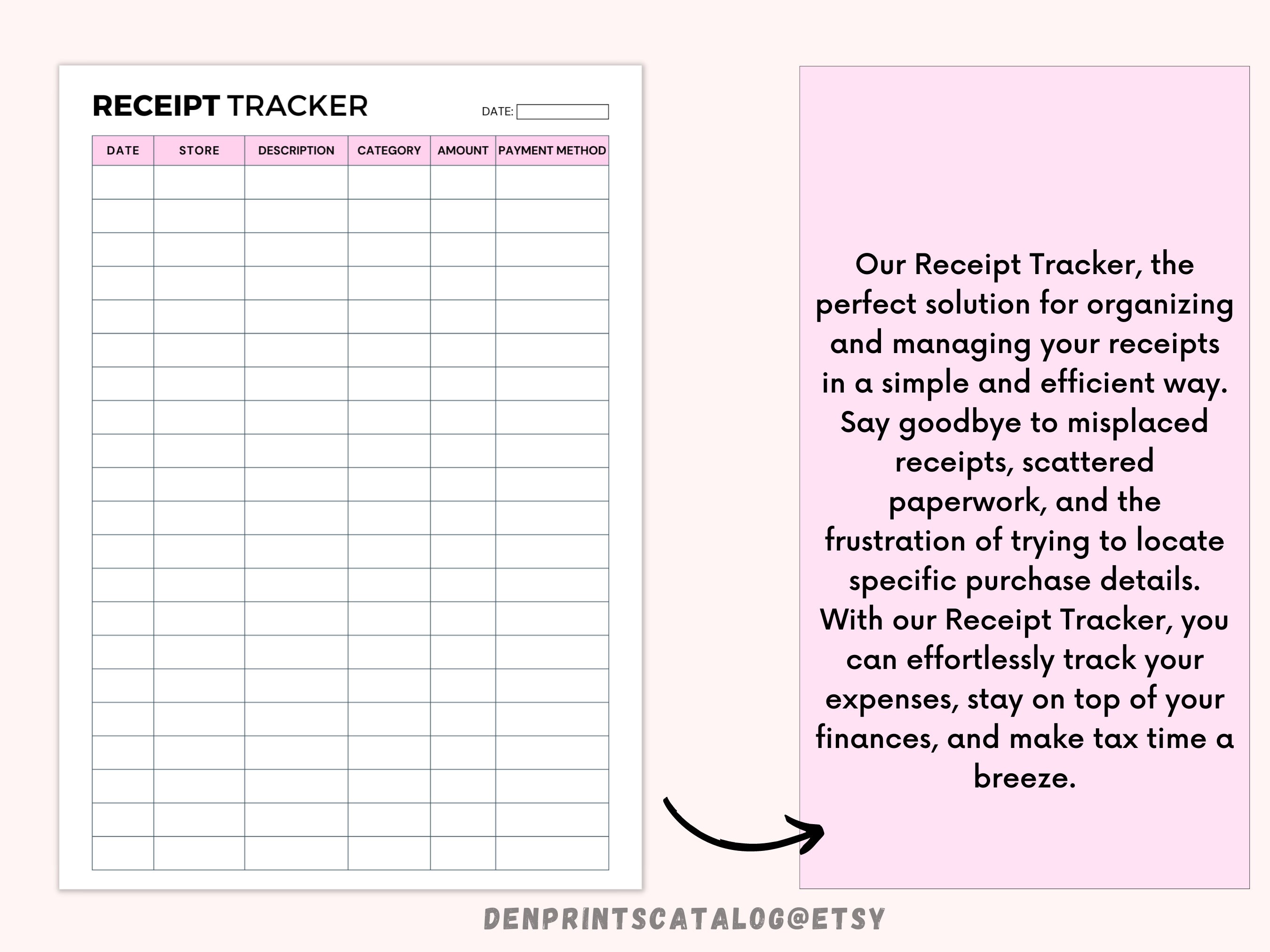 Receipt Tracker Printable Receipt Sheet Receipt Log Etsy Canada