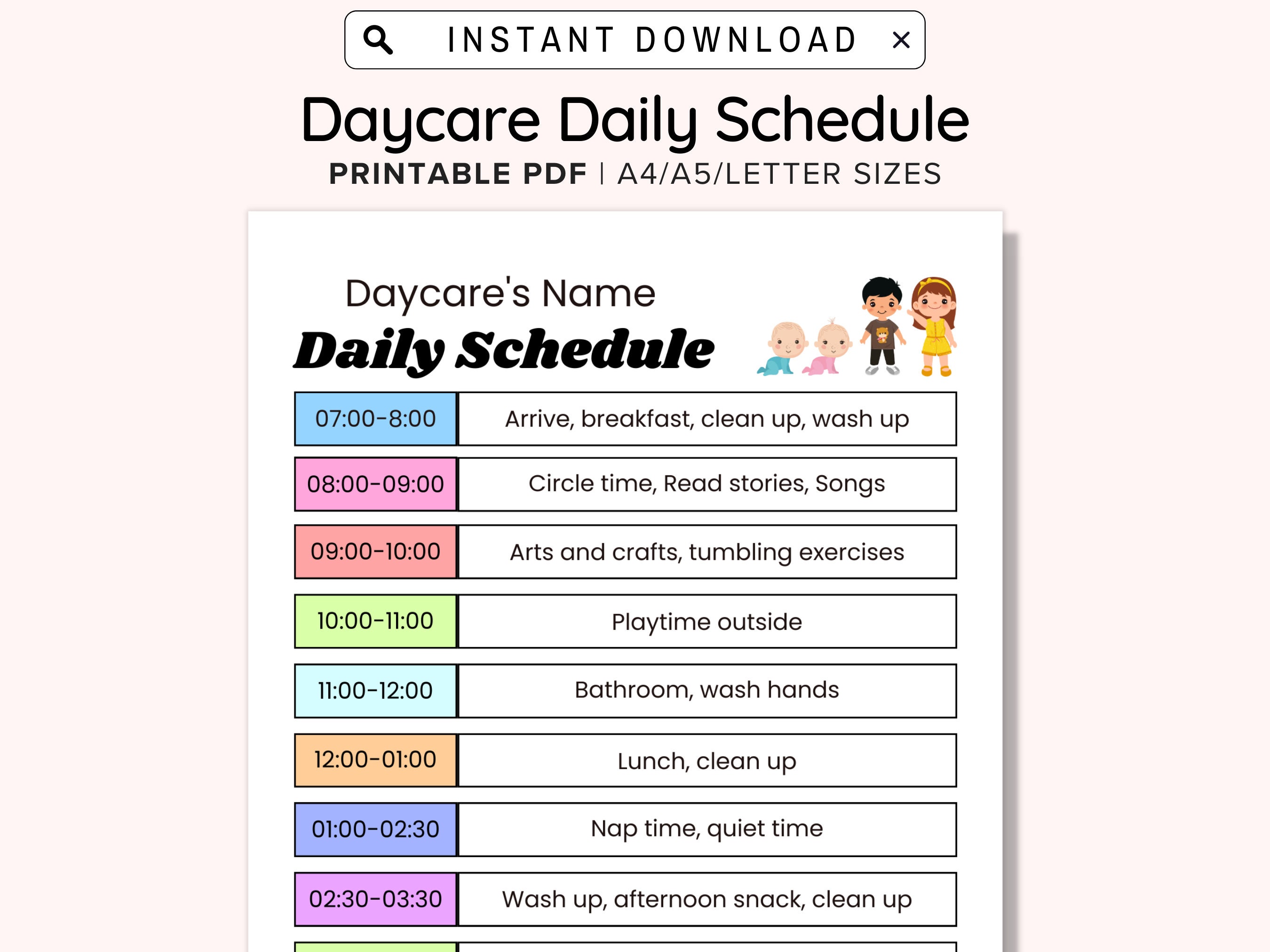 Daily Daycare Schedule, Perfect for Daycare, Home Daycare or Childcare