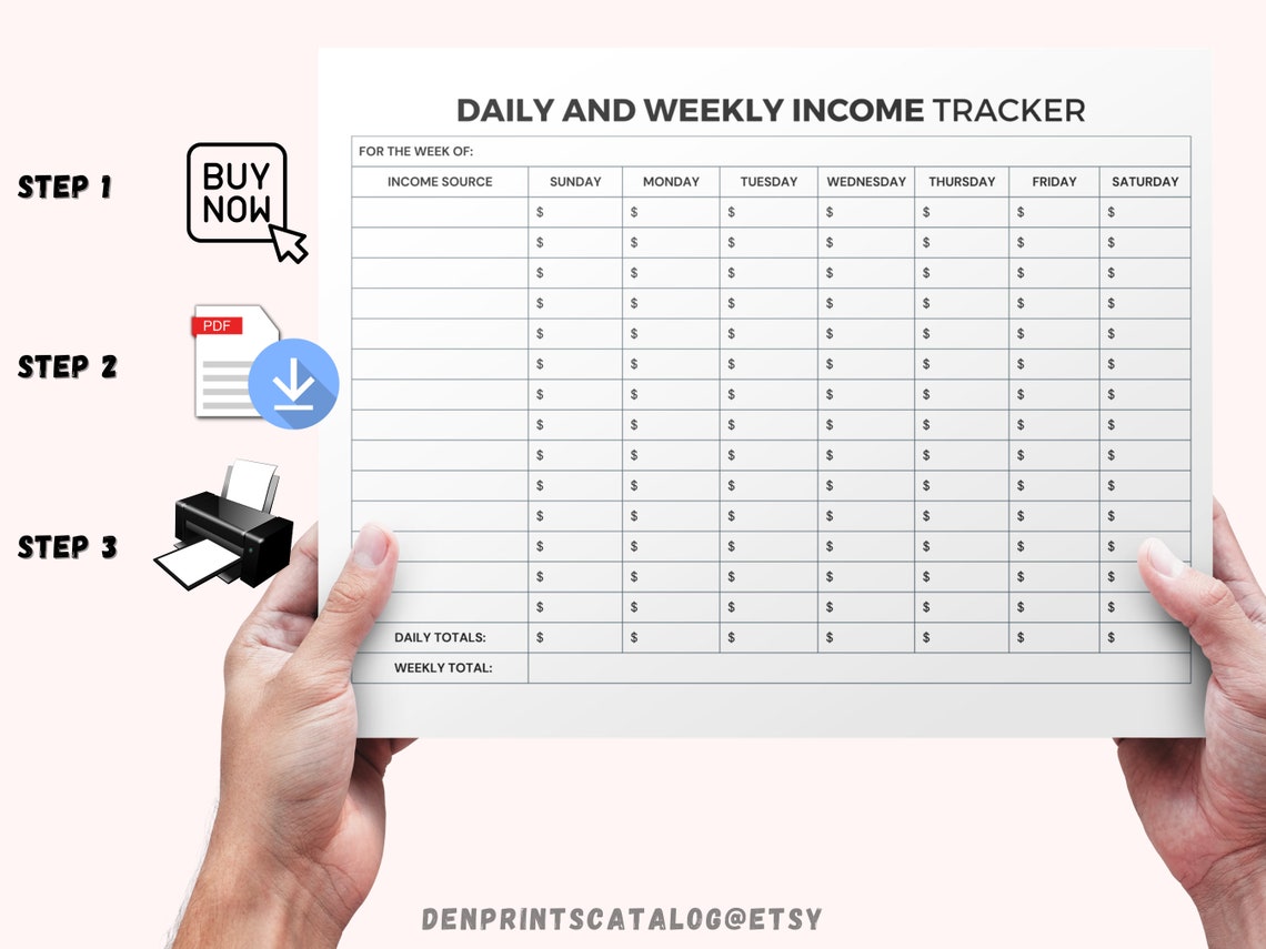 Weekly Income Log Printable Daily and Weekly Income Tracker, Income Tracker Printable ...