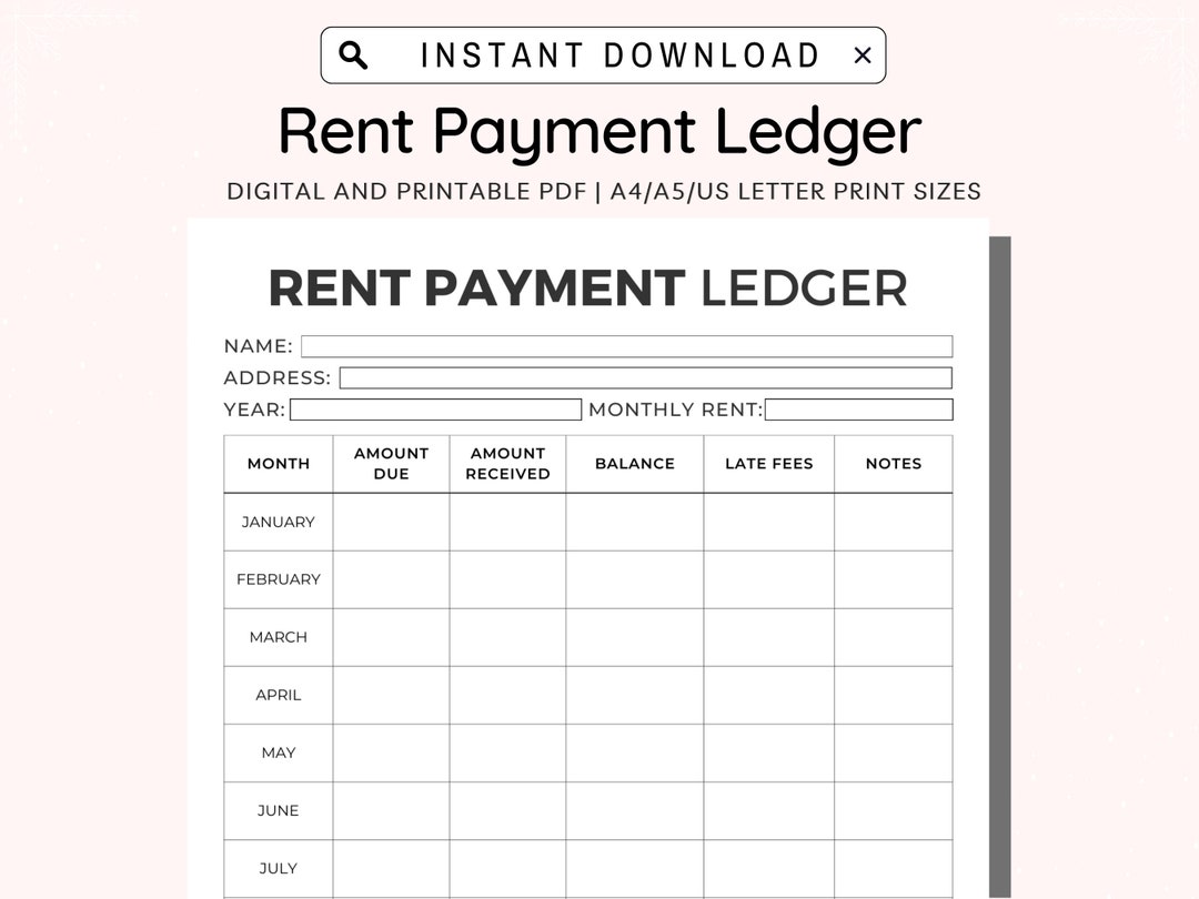 Rent Payment Ledger Printable, Tenant Payment Tracker, Rent Payment Log