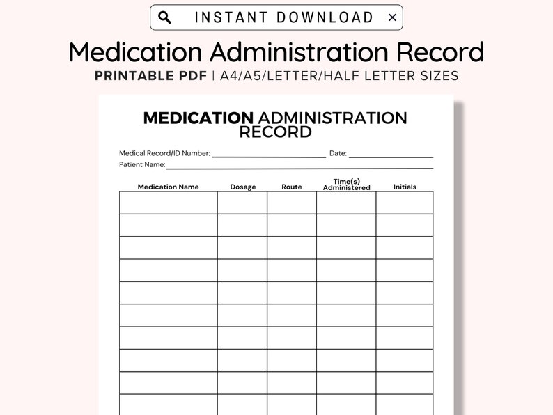 Printable medication administration record ready to print medication