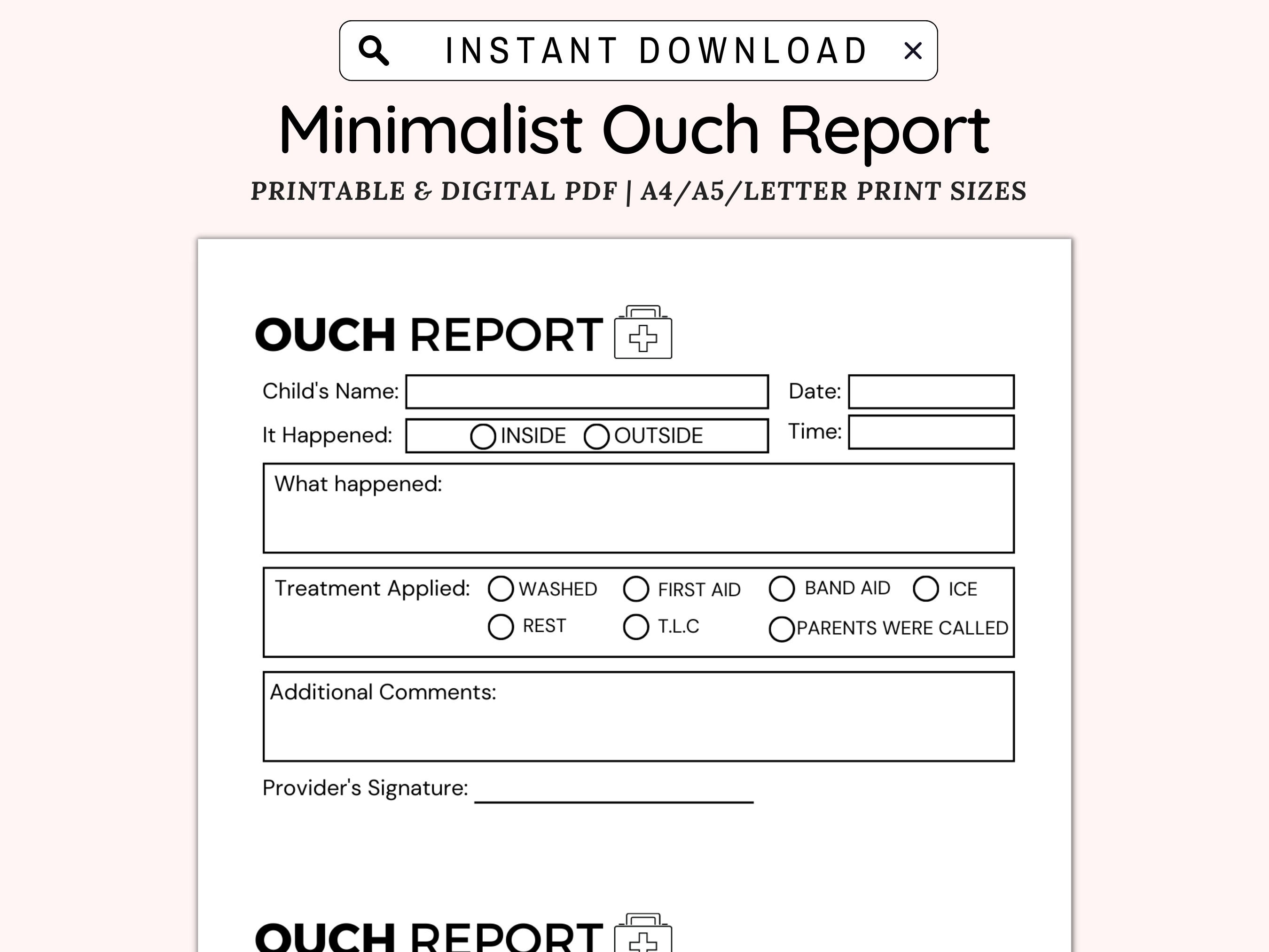 Ouch Report Daycare Incident Report Preschool Accident and - Etsy