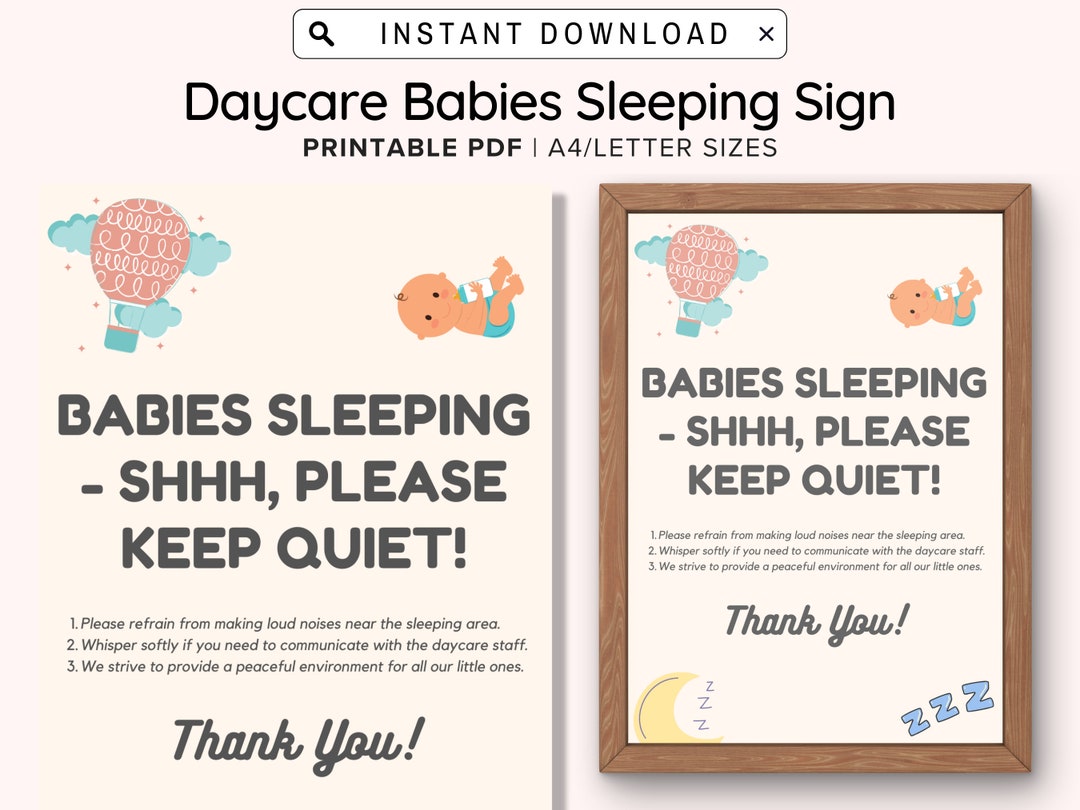 Babies Sleeping Sign Printable Daycare Be Quiet Naptime - Etsy