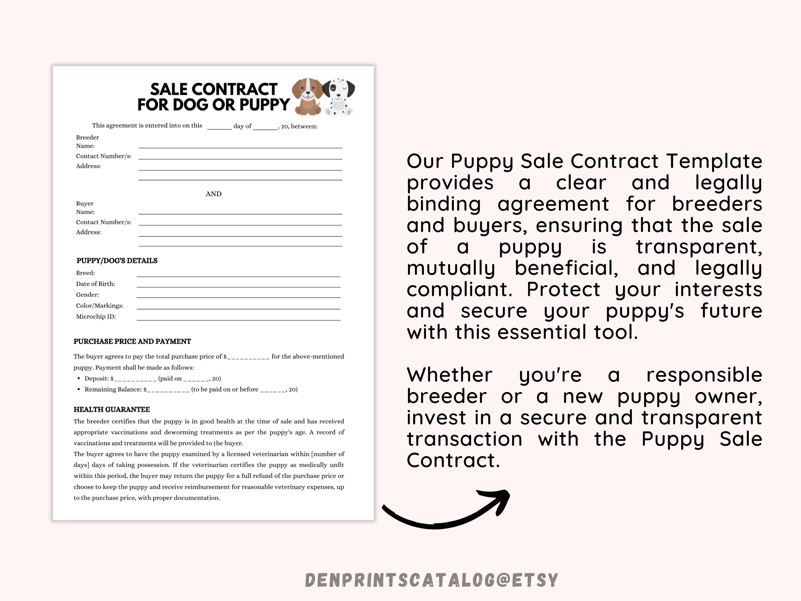 Puppy Sales Contract Printable, Puppy Deposit Contract, Puppy Sale Puppy Sales Contract Printable, Puppy Deposit Contract, Puppy Sale