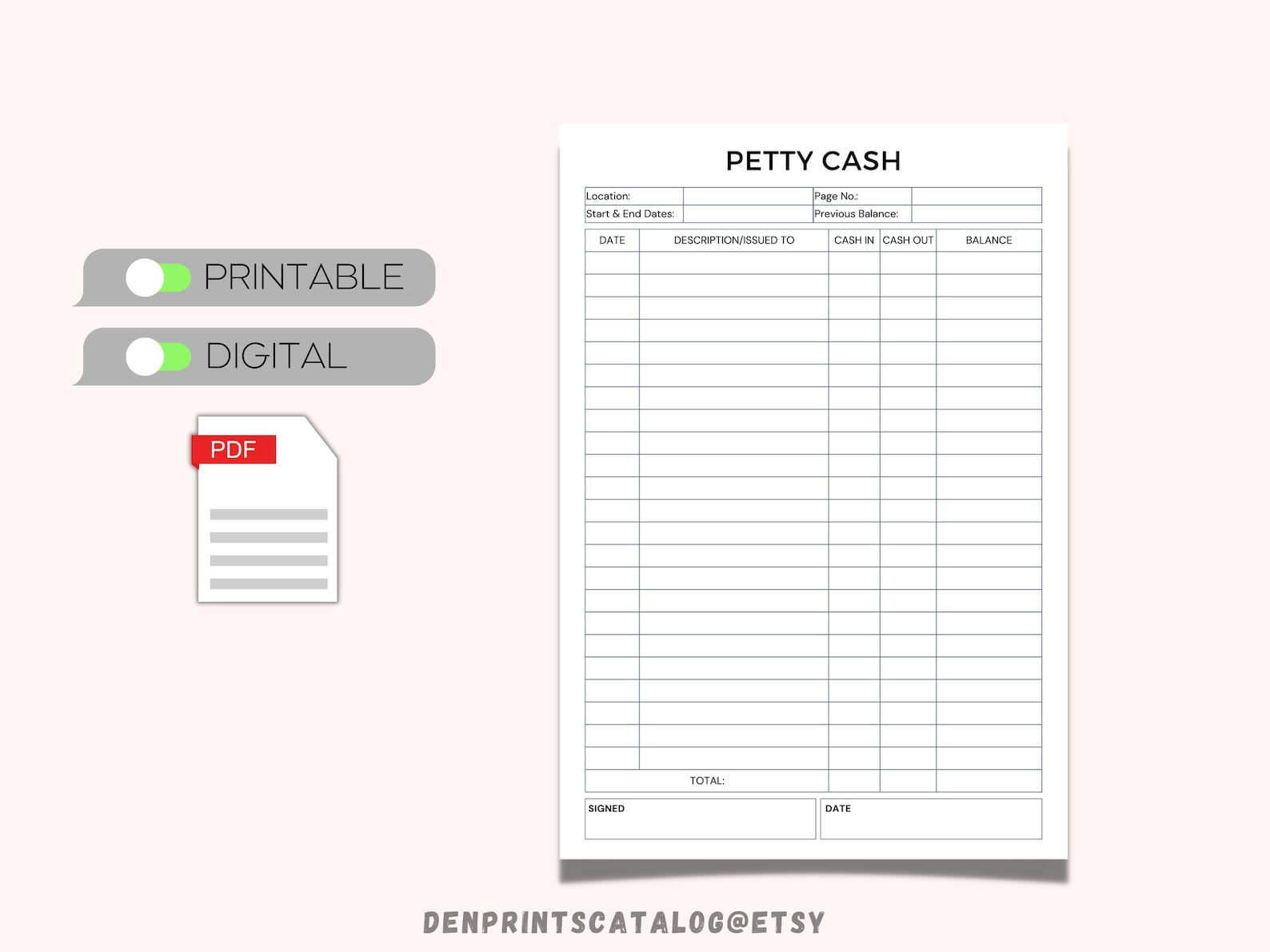 Petty Cash Ledger Printable Petty Cash Log Printable Petty - Etsy Canada