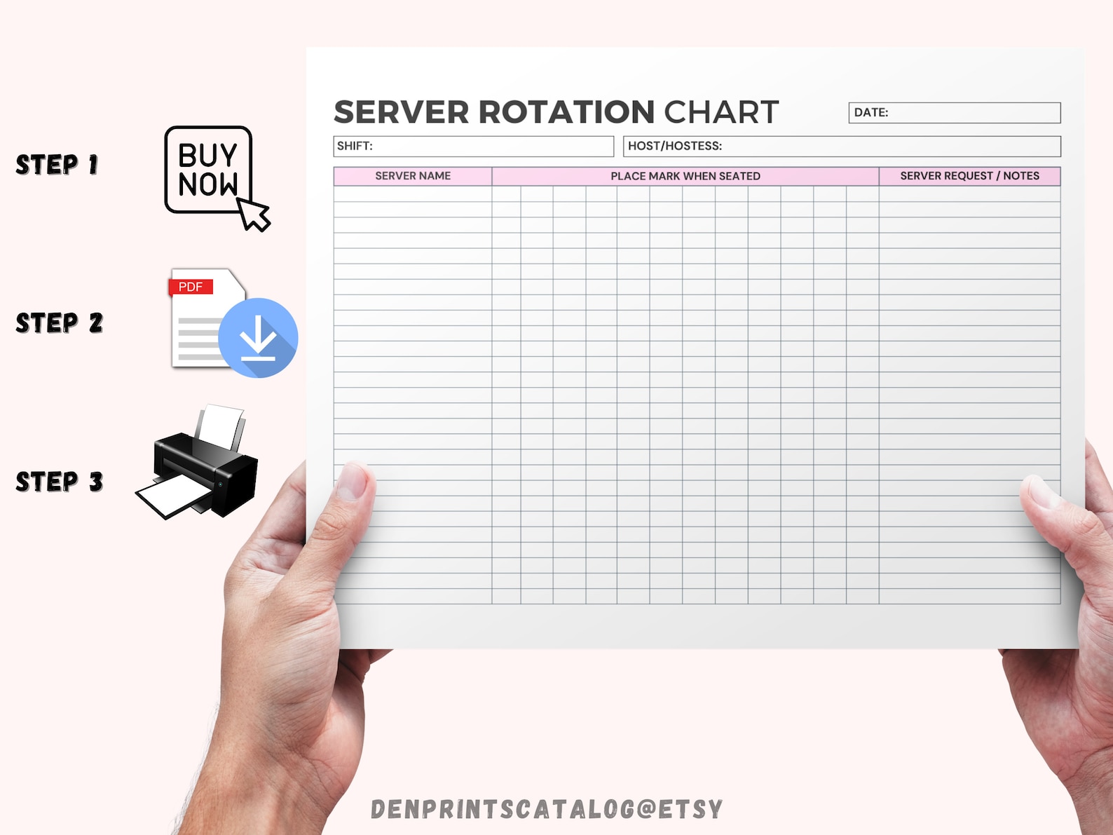 Printable Server Rotation Chart, Server Chart Board, Seating Chart ...
