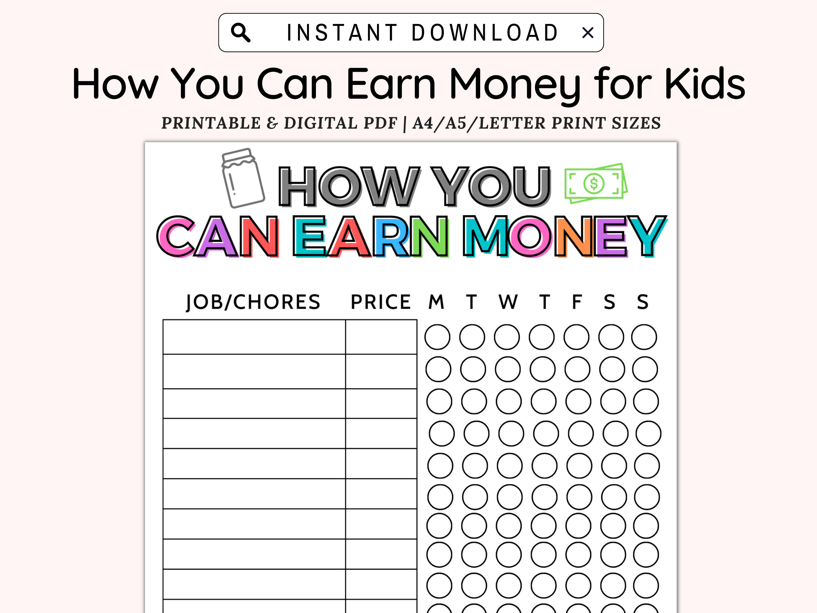 How to Earn Money Chore Chart, Allowance Chore Chart for Kids