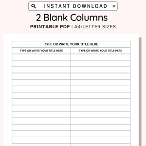 Printable Blank 2 Columns List Text Input and Print and Write Digital ...