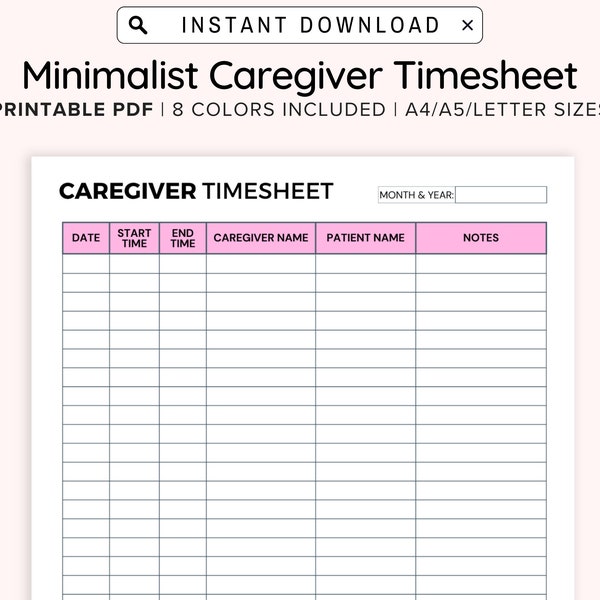 Home Care Timesheet Etsy
