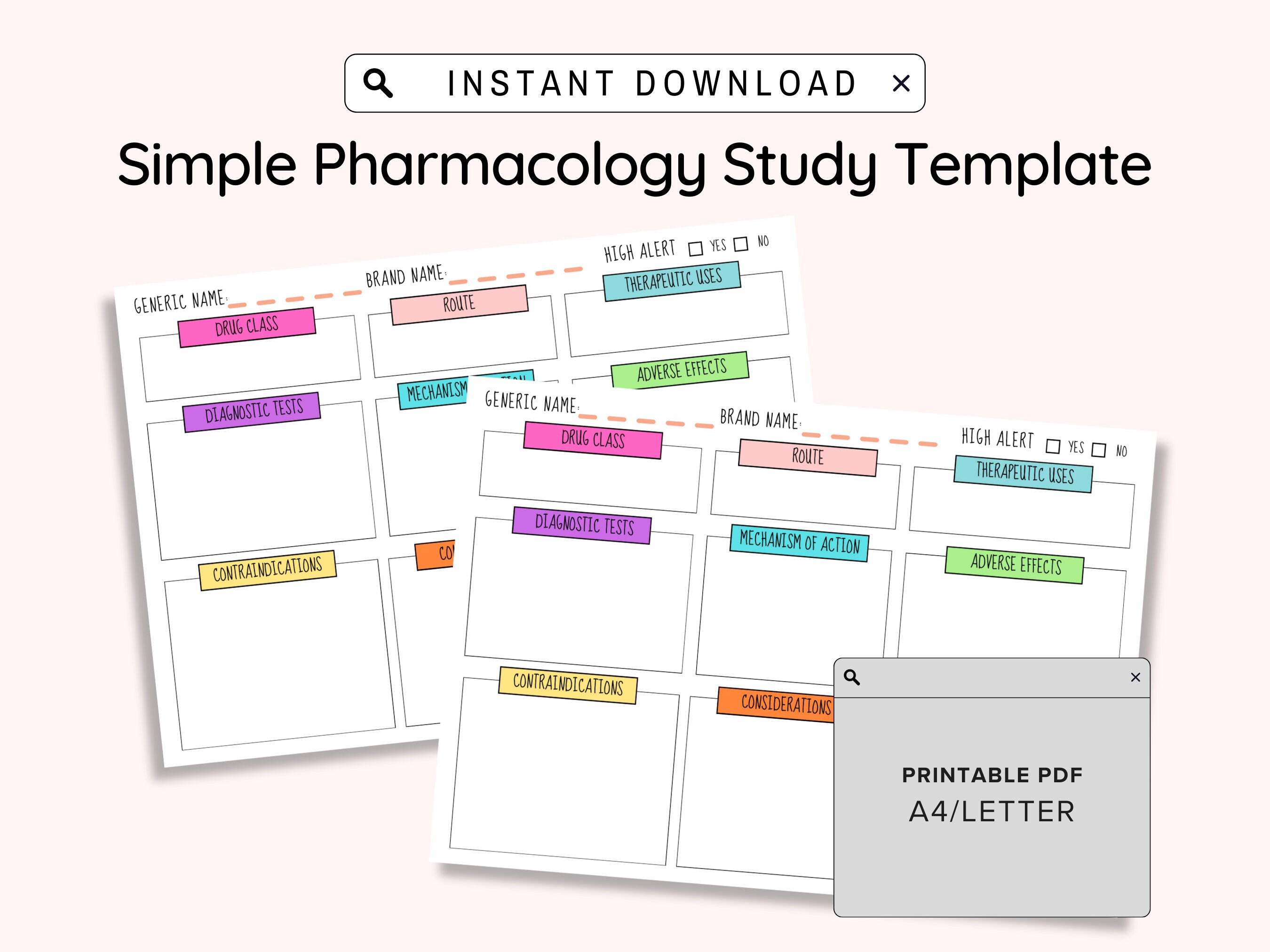 Printable Pharmacology Template for Nursing Student, Student Nurse Pathophysiology Template ...
