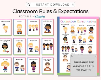 Classroom Rules Posters, Class Expectations, Bulletin Board, Educational Learning Poster, Classroom Decor, Kindergarten, Preschool, Daycare