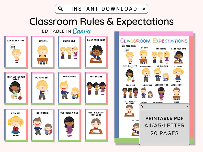 Classroom Rules Posters, Class Expectations, Bulletin Board