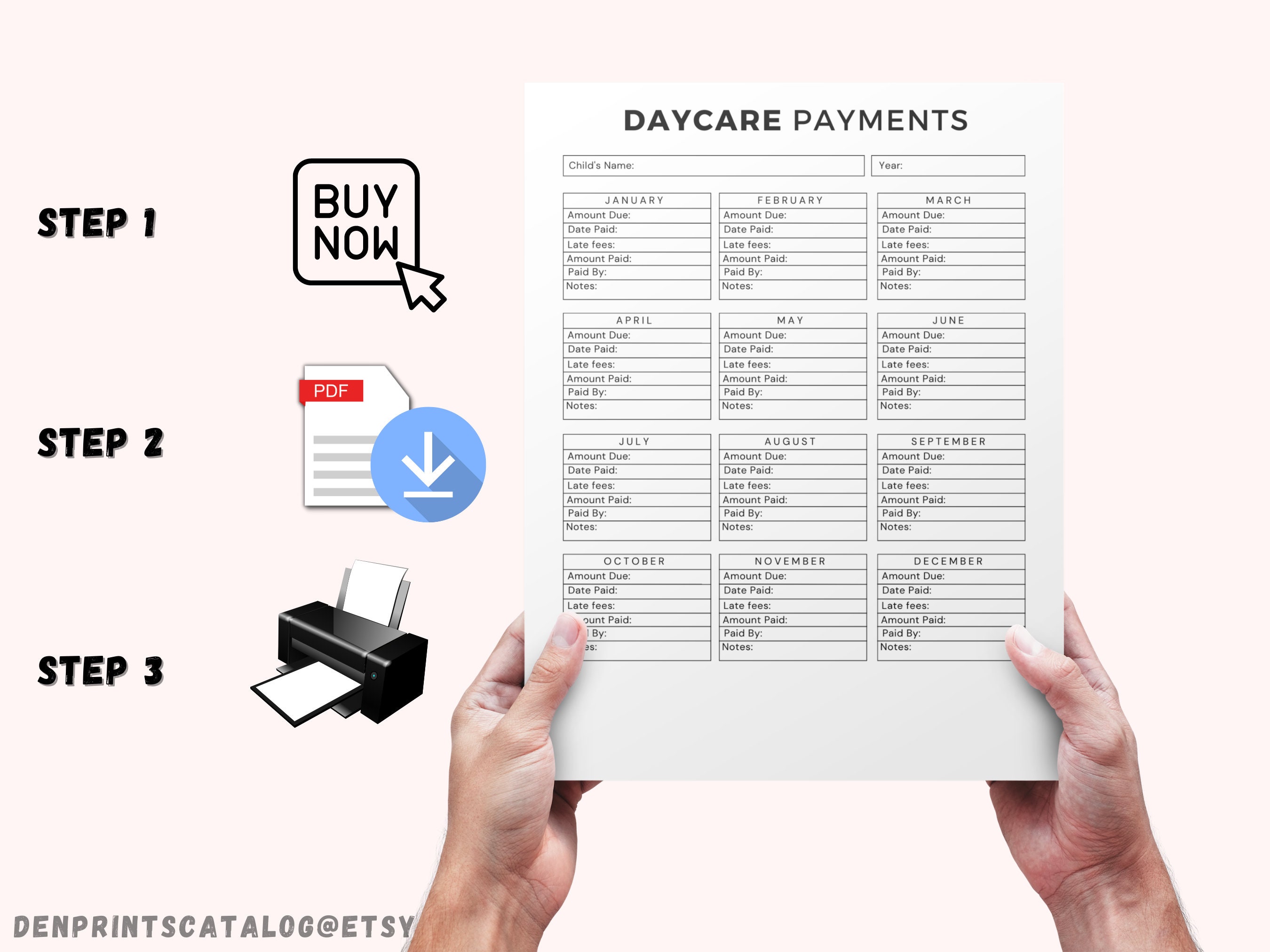 Daycare Payments Log Printable, Daycare Payments, Daycare Tuition