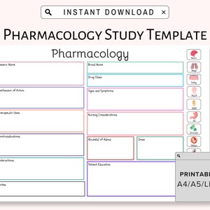 Minimalist Pharmacology Template, Printable Pharmacology Map, Nursing Notes, Nursing School Template, NCLEX, Nursing Student Study Guide,PDF