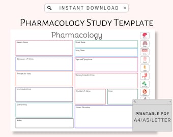 Minimalist Pharmacology Template, Printable Pharmacology Map, Nursing Notes, Nursing School Template, NCLEX, Nursing Student Study Guide,PDF
