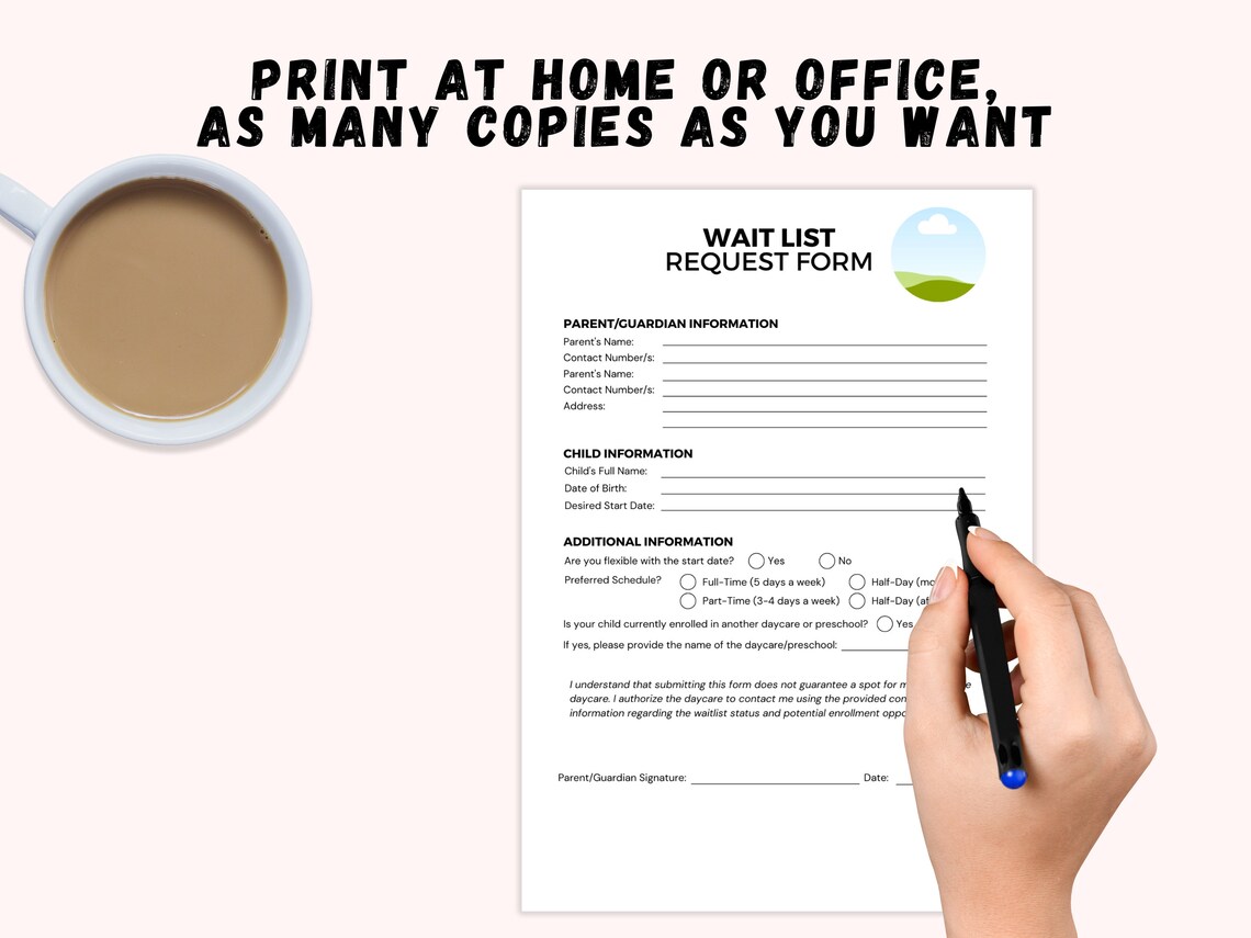 Daycare Wait List Printable, Daycare Waiting List Template, Wait List