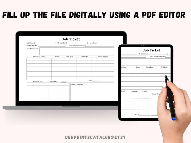 Job Ticket Printable, Work Order Form Template, Work Order Receipt