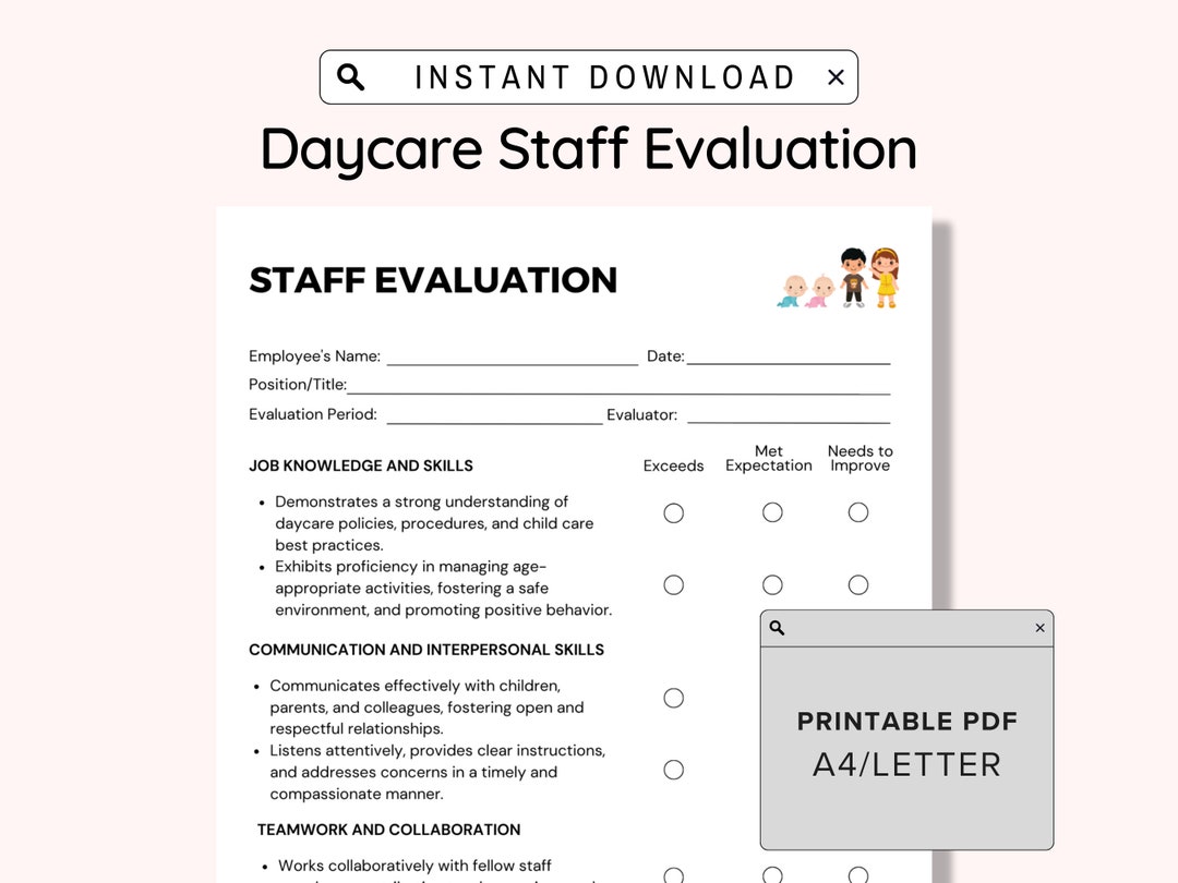 Daycare Staff Evaluation Printable childcare Center Printable Employee 