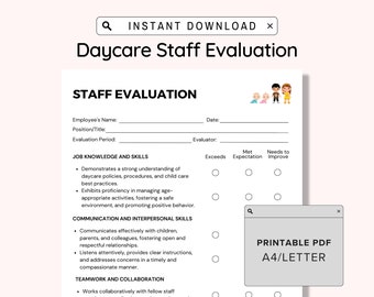 Daycare Staff Evaluation Printable,Childcare Center Printable Employee Self Evaluation Forms,Perfect for Preschool & Child Care Business PDF