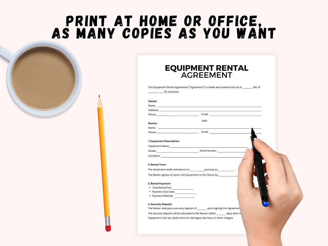 Fillable PDF Equipment Rental Agreement Template Editable in Canva ...