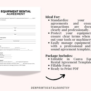 Fillable PDF Equipment Rental Agreement Template Editable in Canva ...