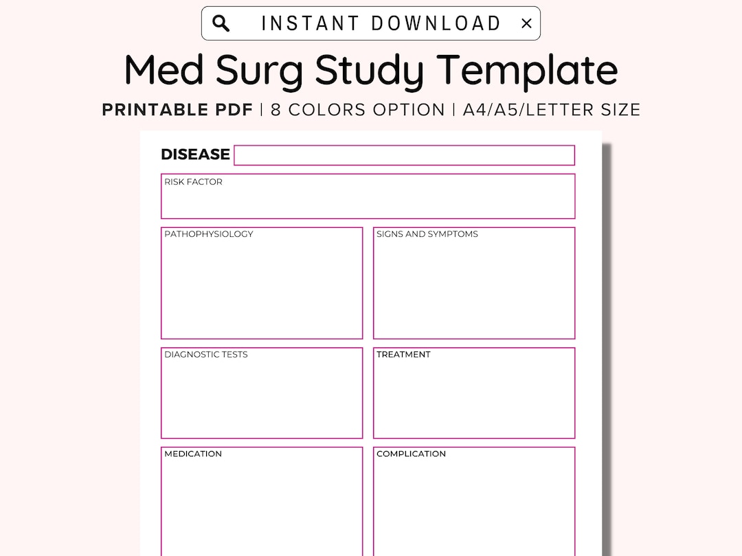 Med Surg Study Template Printable, Medical Surgical Nursing Template Med Surg Study Template Printable, Medical Surgical Nursing Template