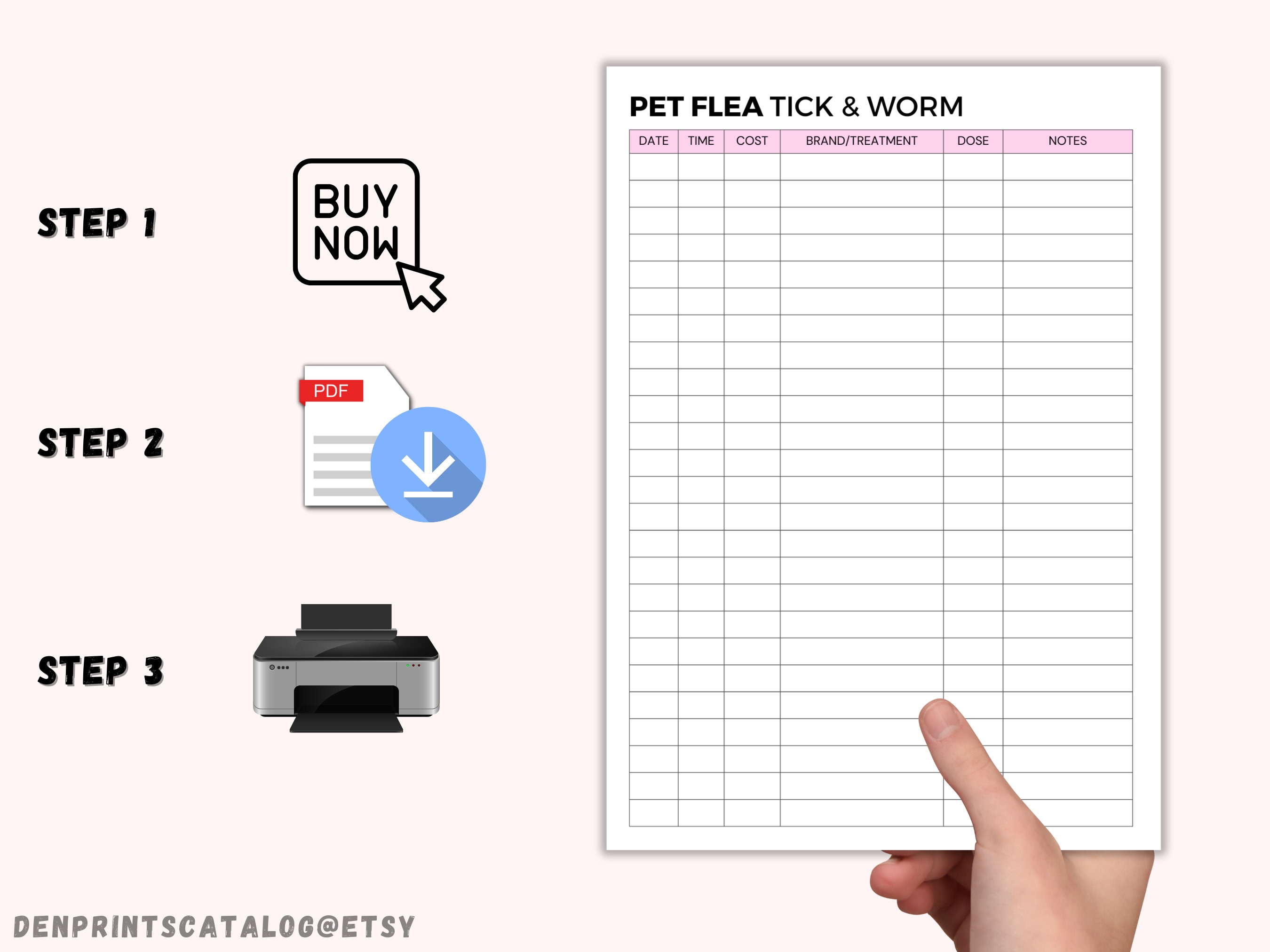 Printable Flea, Tick and Worm Control Log, Pet Care Health Records, Dog ...