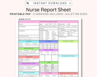 Nursing Report Sheet Med Surg, Nurse Brain, SBAR Nurse Sheet, ICU Report Sheet Nursing, New Grad, RN Nursing, Patient Assessment, Printable