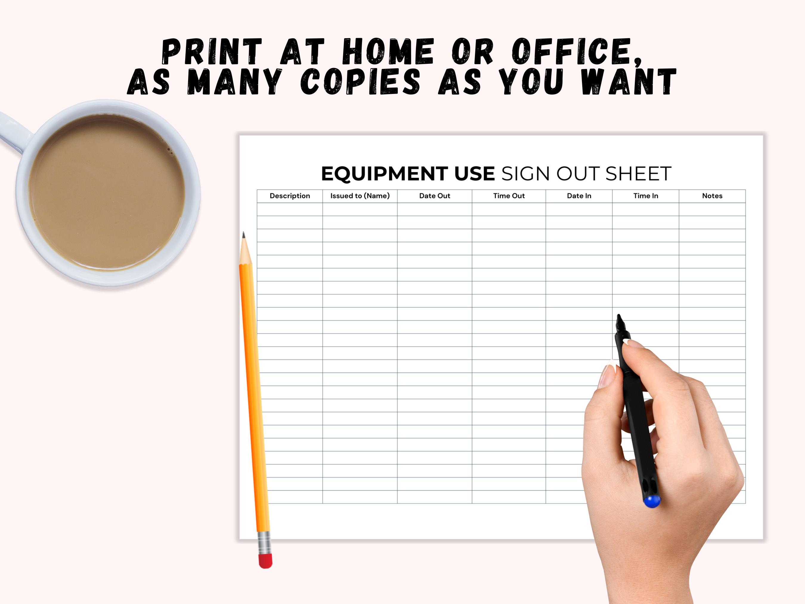 Refill Roster Log Printable Equipment Use Sign Out Sheet for Equipment Borrowing Dates ...