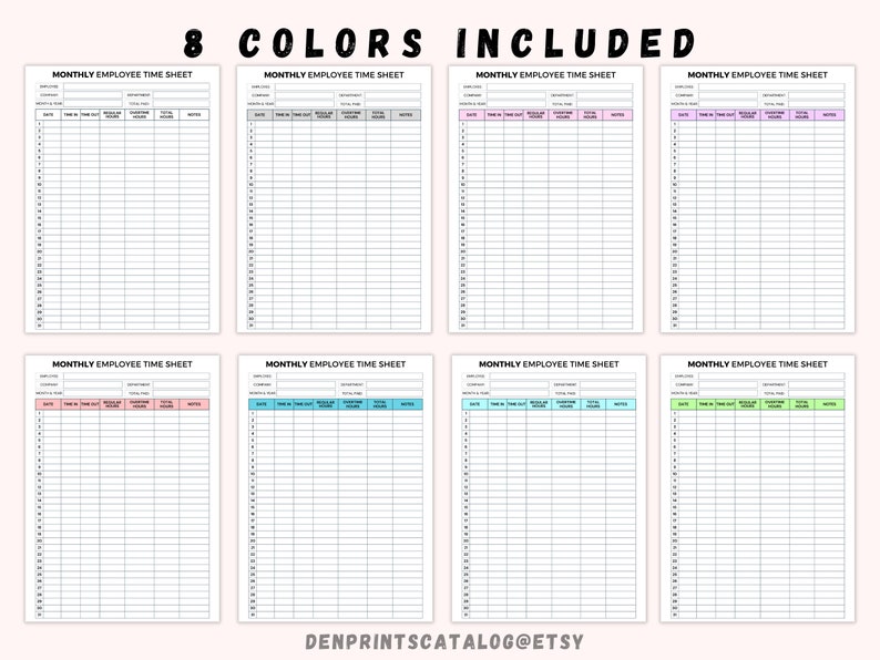 Monthly Employee Timesheet Printable Timesheet Form Employee - Etsy Canada