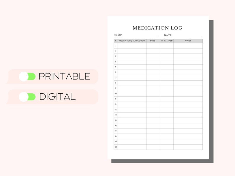 Medication Log Printable Ready to Print Medication Log Chart Etsy