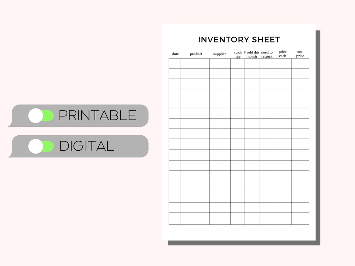 Printable Inventory Management Form Inventory Sheet Small Etsy