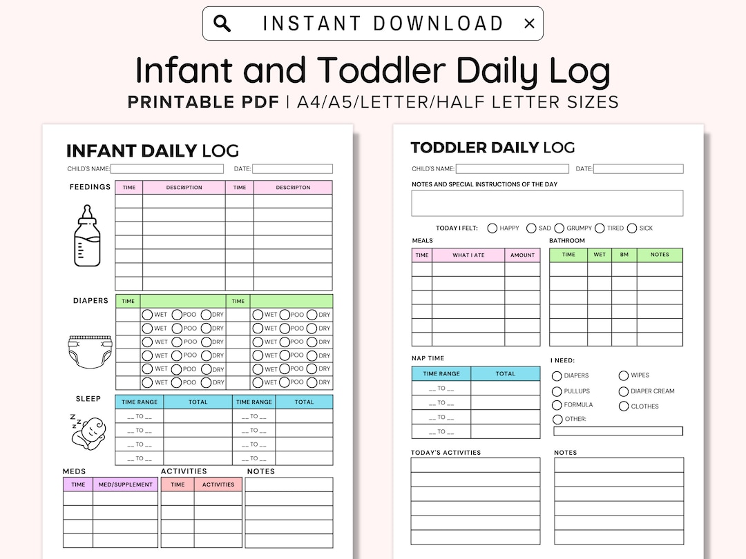 Infant Daily Log Printable Daycare Printable Baby Log Infant Toddler Infant Daily Log Printable Daycare Printable Baby Log Infant Toddler