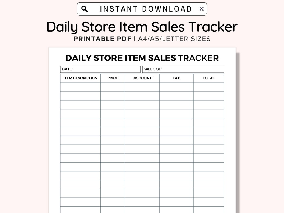 Daily Store Item Sales Tracker, Sales Tracker Printable, Print and ...