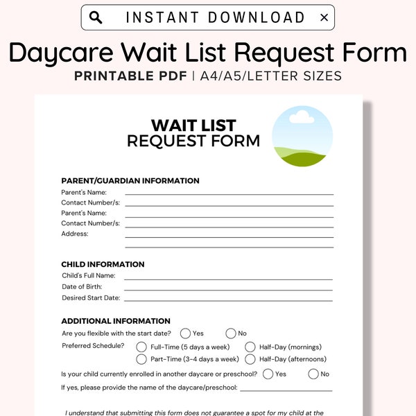 Daycare Wait List Form Etsy Daycare Wait List Form Etsy