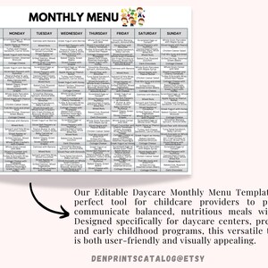 Editable Daycare Monthly Menu Template in Home Daycare Daily Schedule ...
