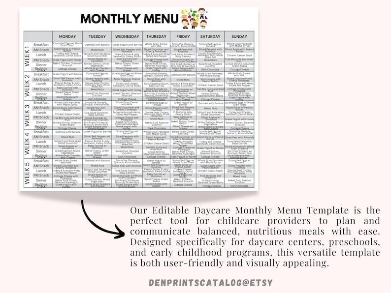 Editable Daycare Monthly Menu Template in Home Daycare Daily Schedule ...