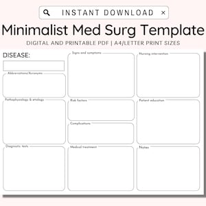 Modèle d'étude de chirurgie médicale minimaliste, modèle de physiopathologie, soins infirmiers en chirurgie médico-chirurgicale, modèle de processus pathologique, carte conceptuelle, PDF imprimable