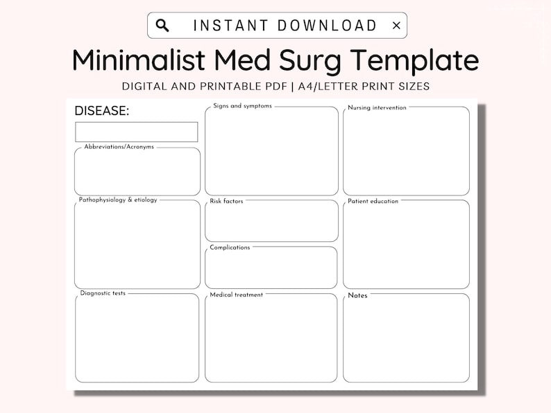 Minimalist Med Surg Study Template, Pathophysiology Template, Medical ...