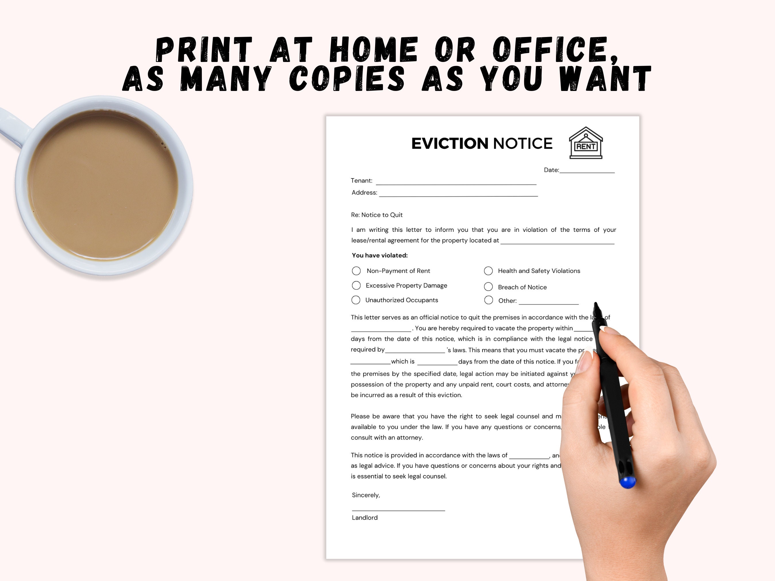 Eviction Notice Printable, Lease Termination Form, Editable Notice to ...