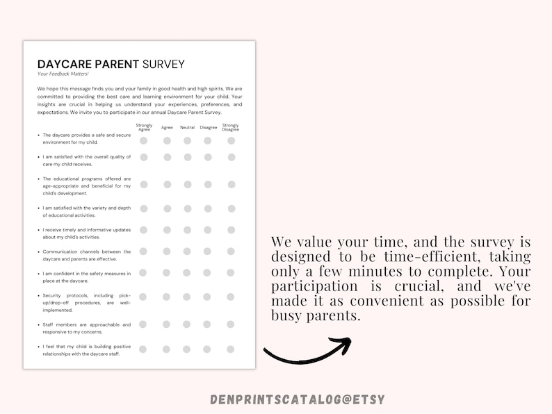 Editable DAYCARE PARENT SURVEY, Childcare Center Printable Parent Survey Form,perfect for