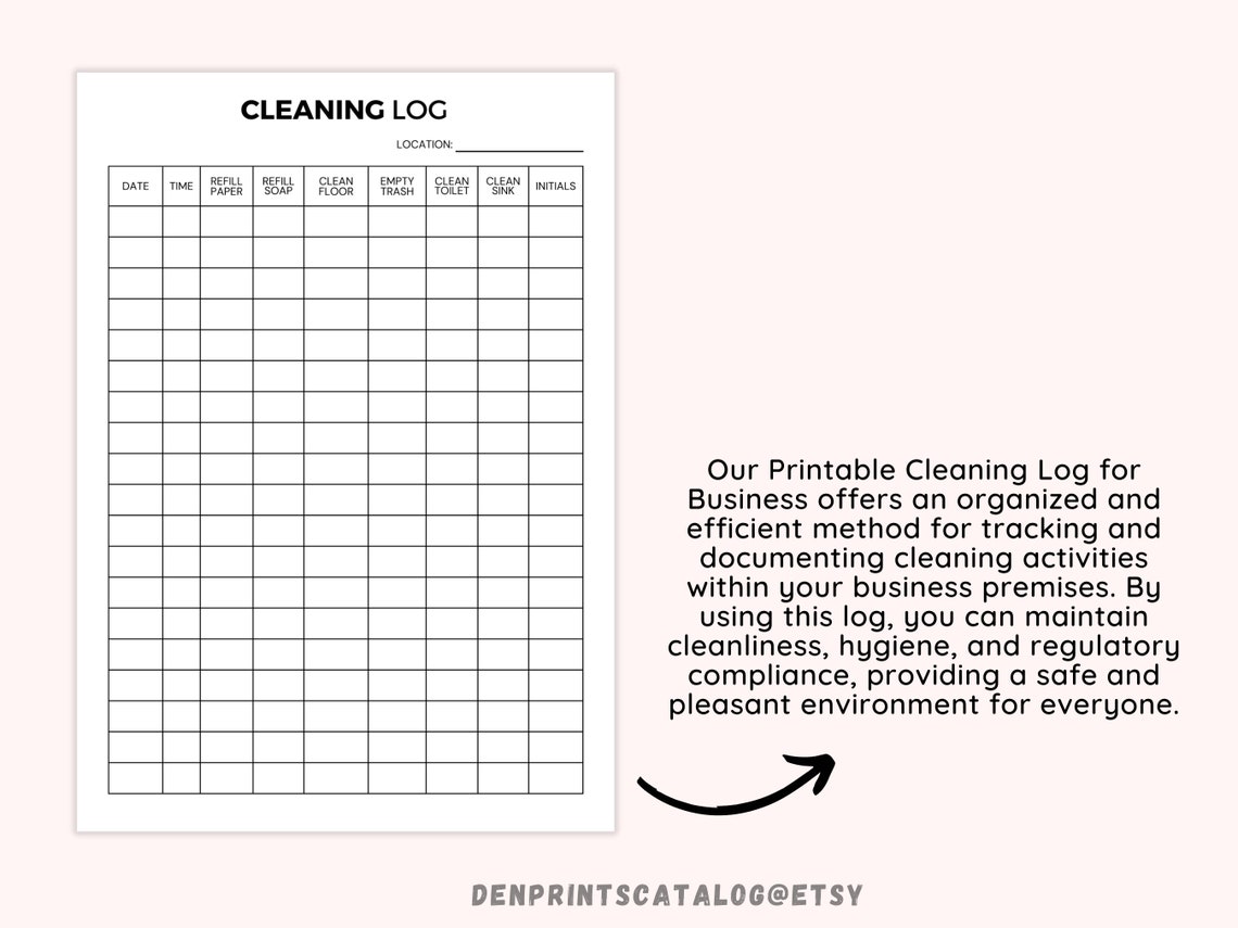 Weekly Bathroom Cleaning Chart Printable, Restroom Cleaning Log for
