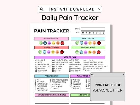 Daily Pain Tracker and Journal Printable, Chronic Pain Management, Pain Relief Diary, Pain Management Tool, Pain Log, For medical field, PDF