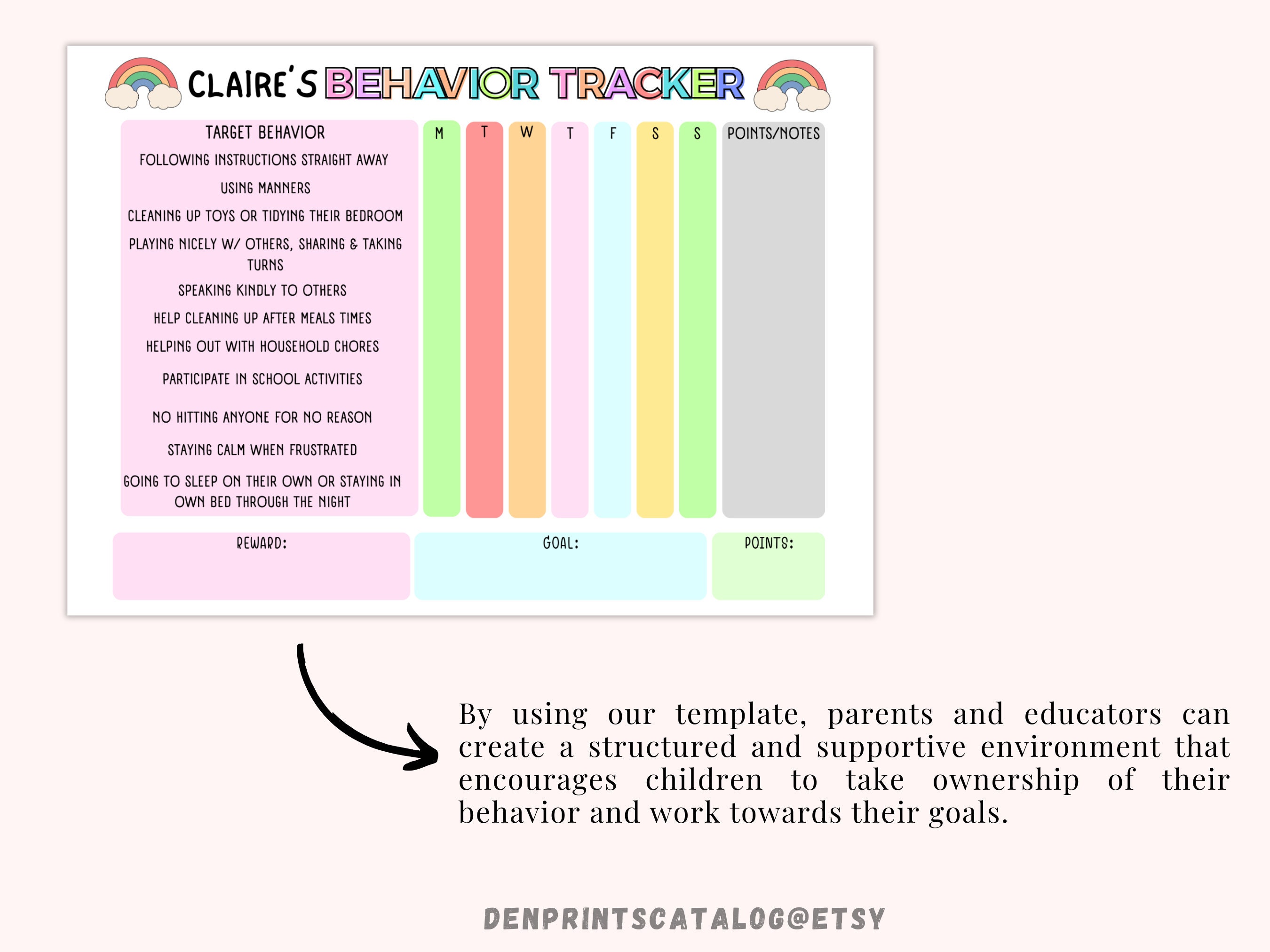 Behavior Reward Chart for Kids Printable, Editable, Good Behavior ...