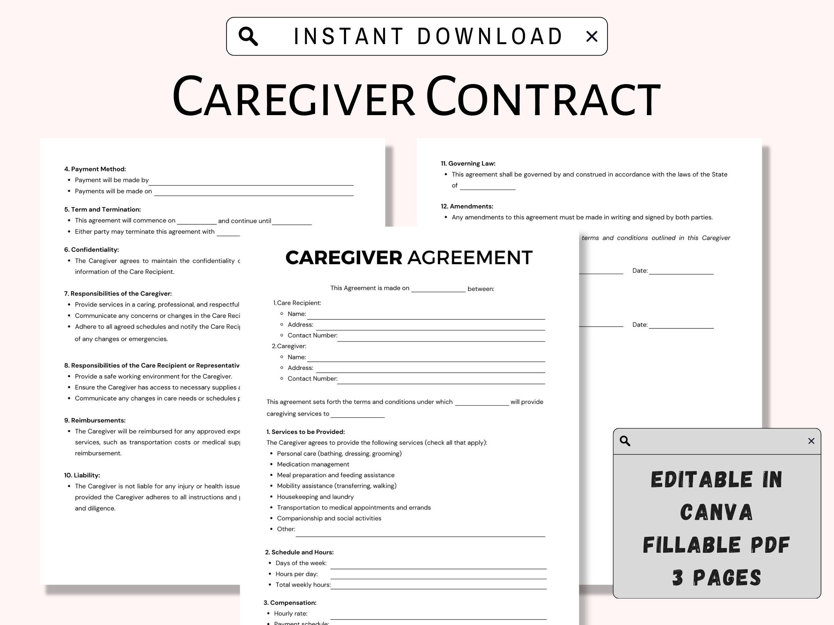 Fillable PDF Adult Caregiver Agreement Template Printable Editable in ...