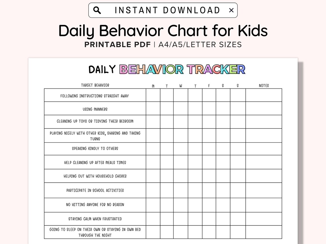 Behavior Reward Chart for Kids Printable, Editable, Good Behavior