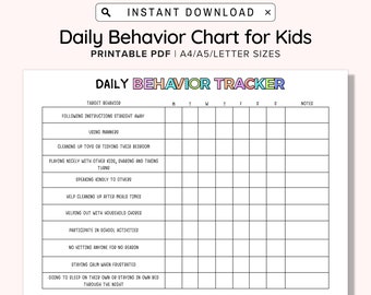 Behavior Reward Chart for Kids Printable, Editable, Good Behavior Tracking, Children Behavior Chart, Home, Classroom, Behavior Chart Kids