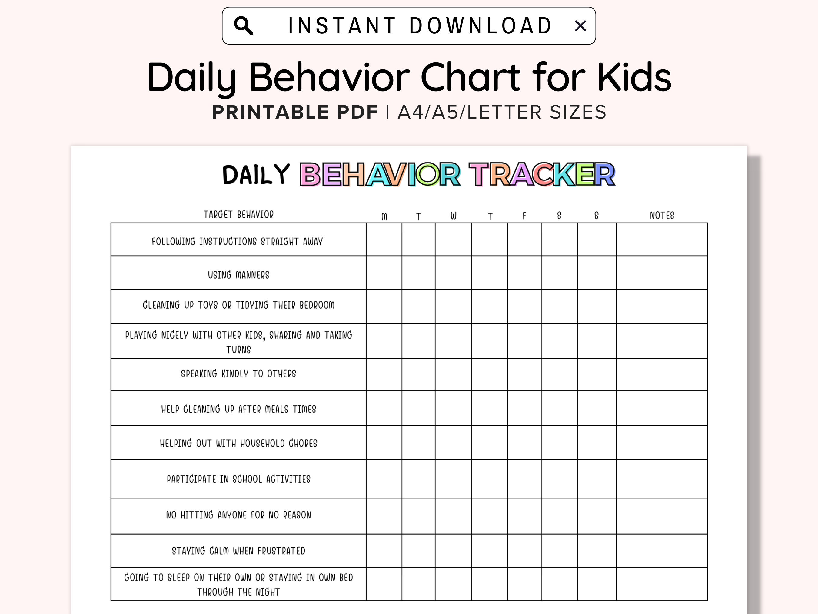 Behavior Reward Chart for Kids Printable, Editable, Good Behavior ...