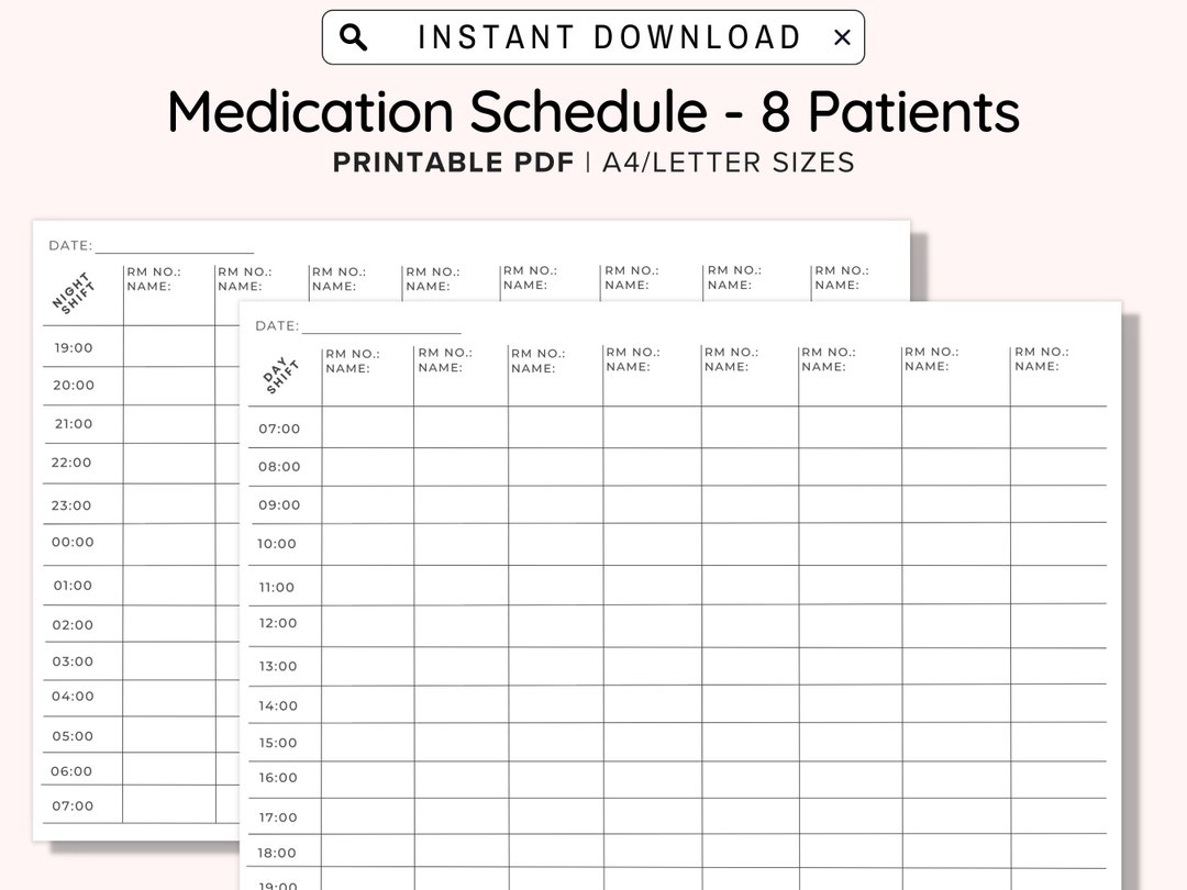 Medication Schedule 8 Patients, Nursing Notes, Nurse to Do, Nursing