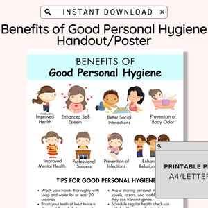 Benefits Of Personal Hygiene Poster Handout Printable, Hygiene Chart Checklist For Kids Teens, Health Class Daycare Healthy Health Habits